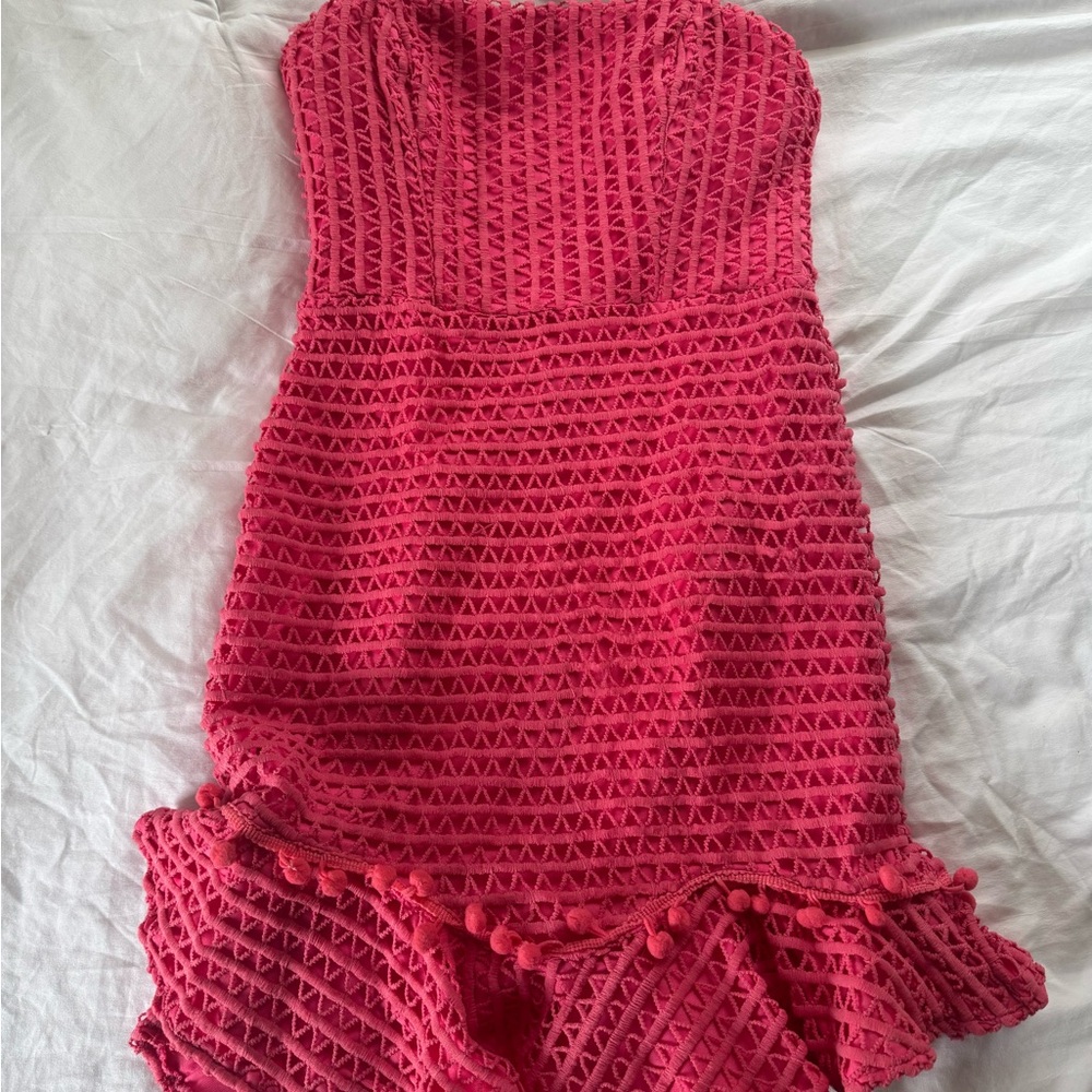 Strapless Pink Crochet Knit Dress
